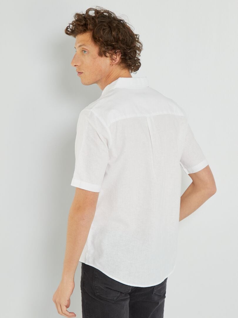 Chemise en lin à manches courtes blanc - Kiabi