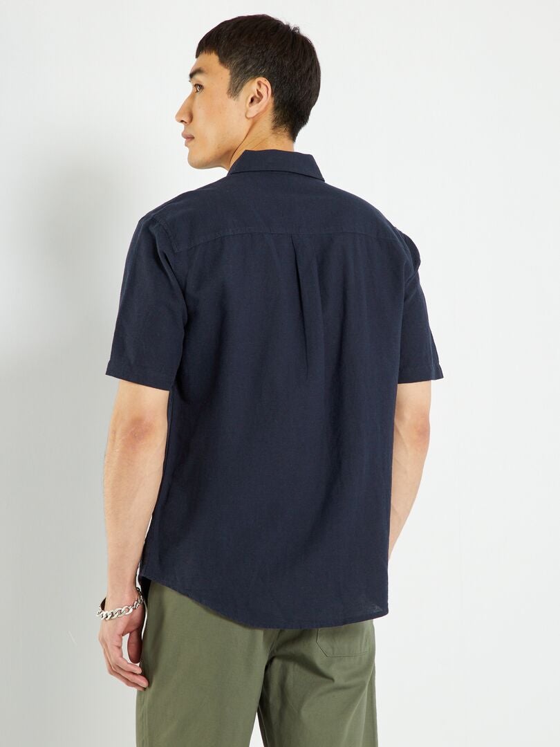 Chemise en lin à manches courtes Bleu marine - Kiabi