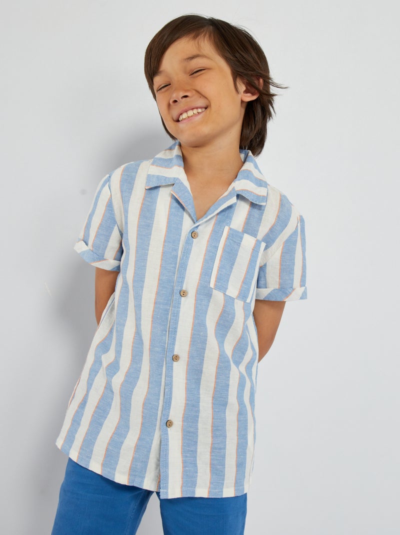 Chemise en lin à manches courtes Bleu/blanc - Kiabi