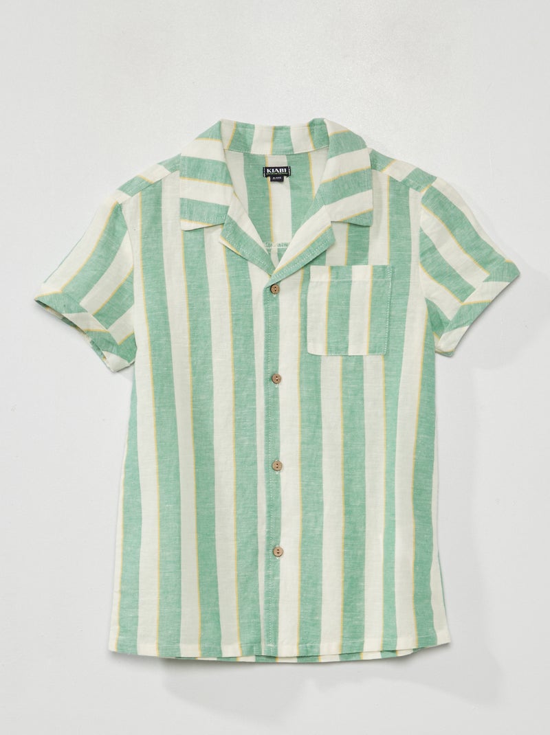 Chemise en lin à manches courtes Vert/blanc - Kiabi