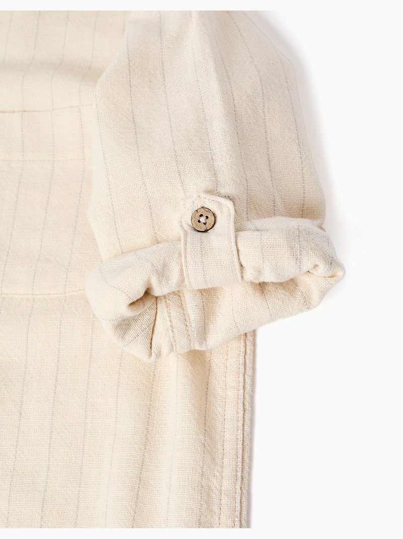 Chemise en lin à manches longues et rayures Beige - Kiabi