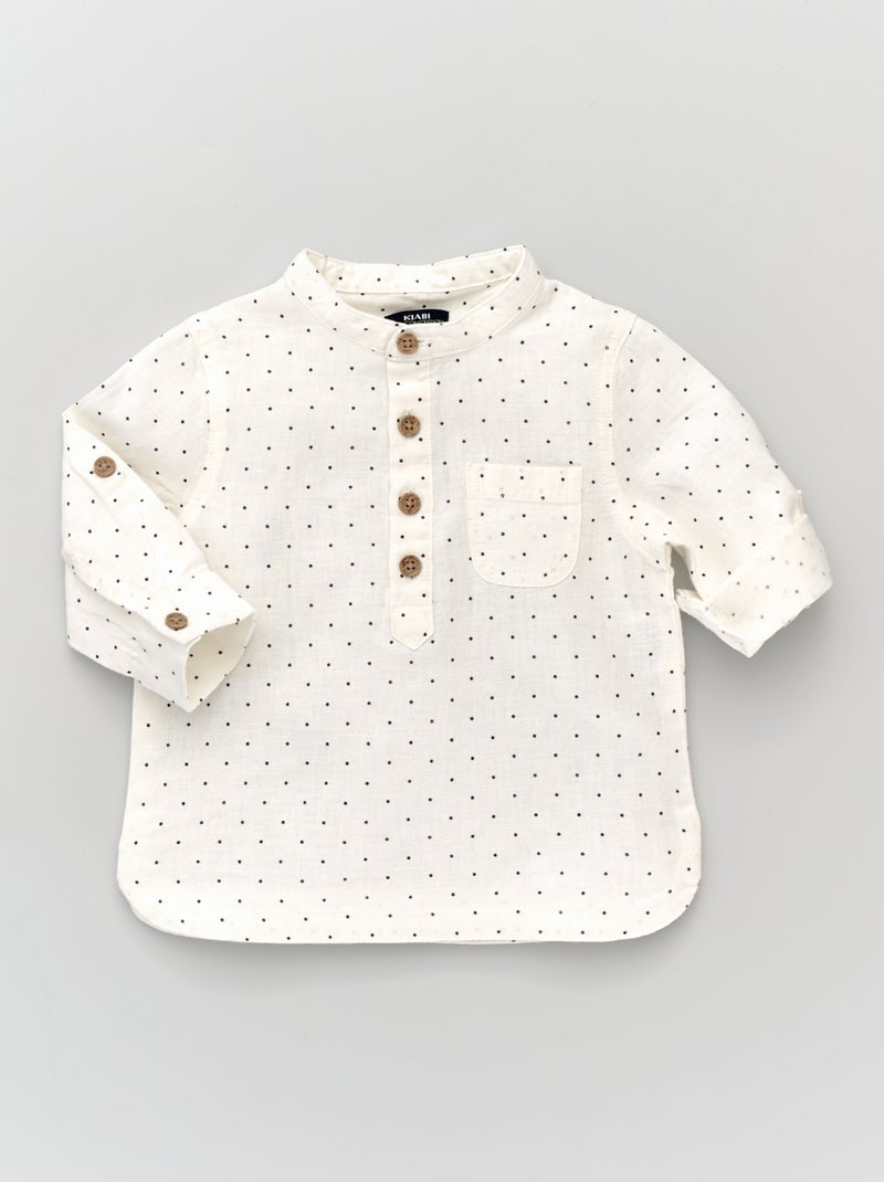 Chemise en lin à pois BLANC - Kiabi