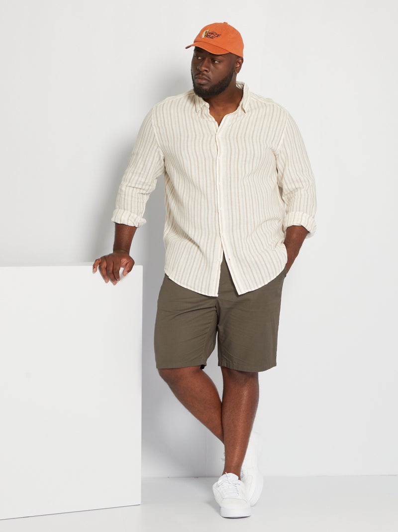 Chemise en lin à rayures Beige - Kiabi