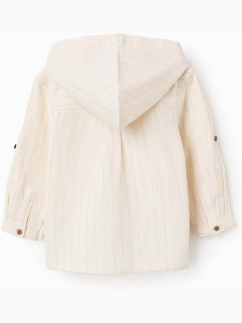 Chemise en lin à rayures et capuche Beige - Kiabi