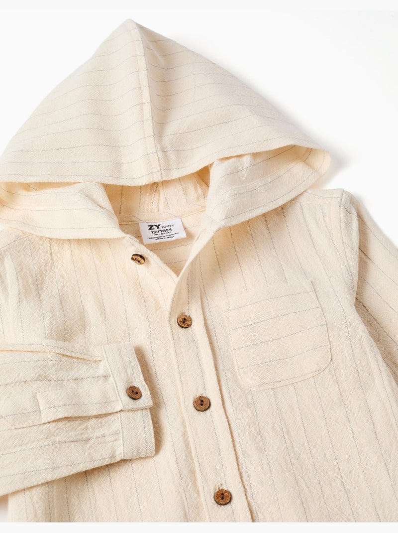 Chemise en lin à rayures et capuche Beige - Kiabi