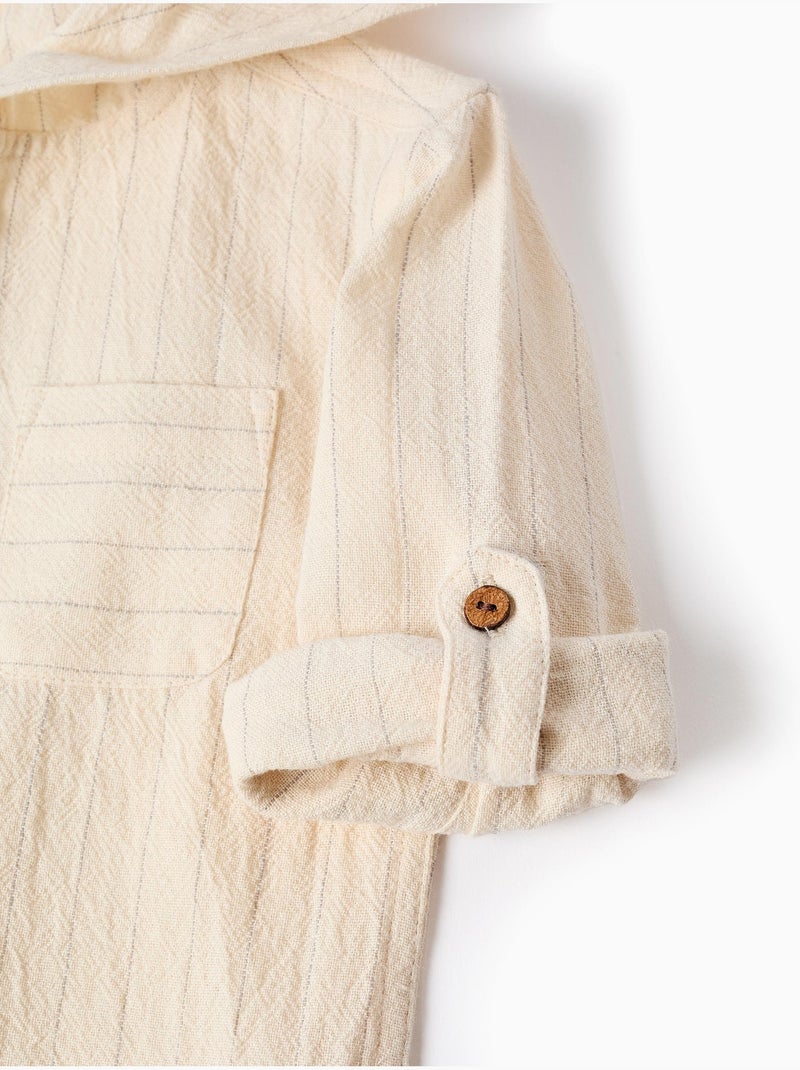 Chemise en lin à rayures et capuche Beige - Kiabi