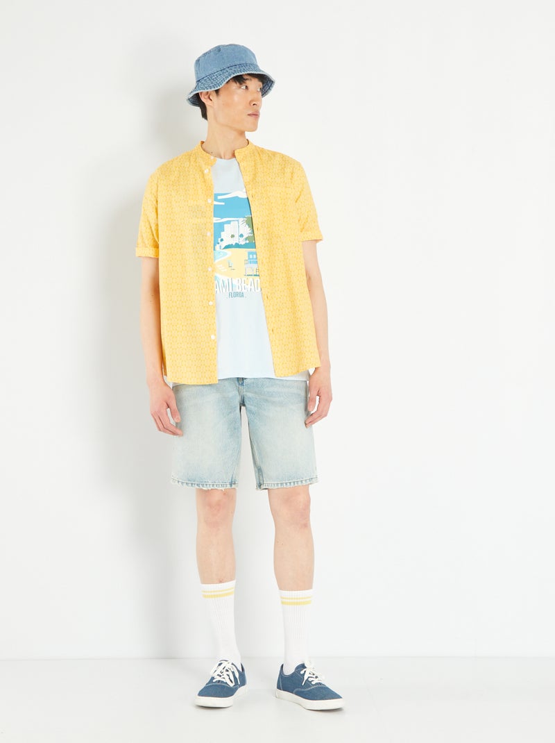 Chemise en lin avec imprimé Jaune - Kiabi