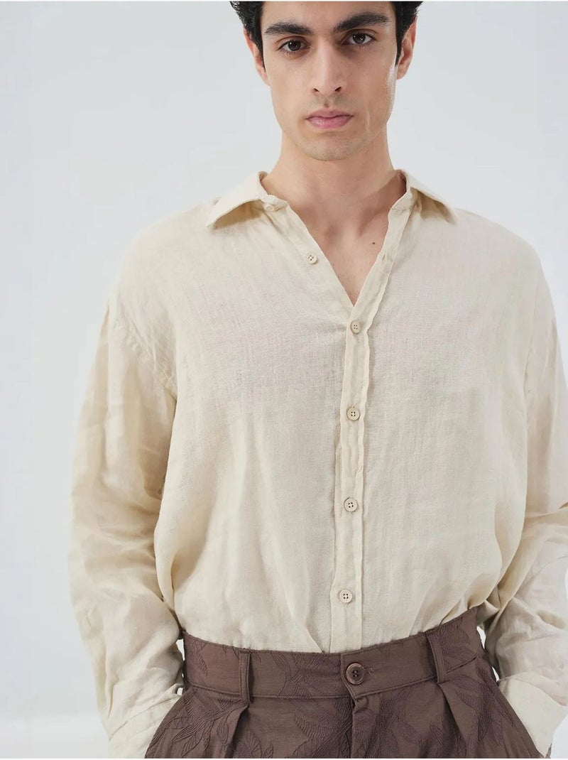 Chemise en lin boutonnée oversize giesto Beige argile - Kiabi