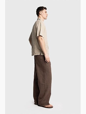 Chemise en lin brodée à manches courtes et col ouvert giesto