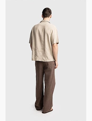 Chemise en lin brodée à manches courtes et col ouvert giesto