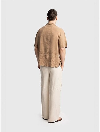 Chemise en lin brodée à manches courtes et col ouvert giesto