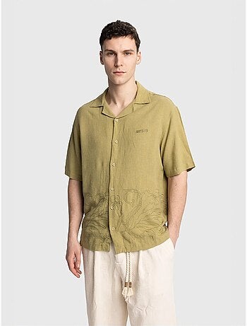 Chemise en lin brodée à manches courtes et col ouvert giesto