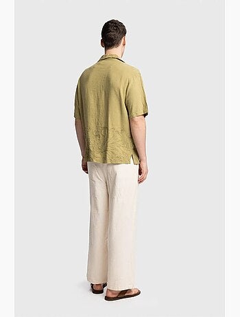 Chemise en lin brodée à manches courtes et col ouvert giesto