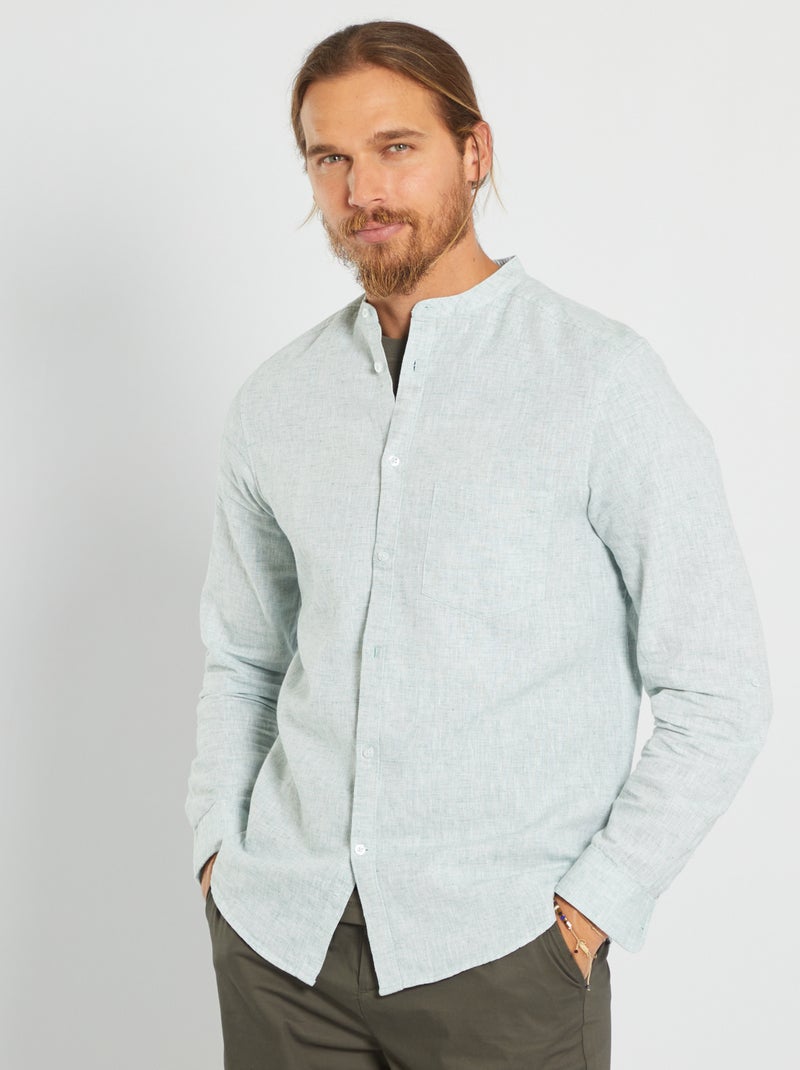 Chemise en lin chambray vert pin - Kiabi