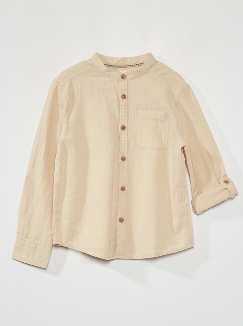 Chemise en lin col mao Beige - Kiabi