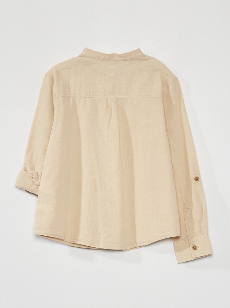 Chemise en lin col mao Beige - Kiabi