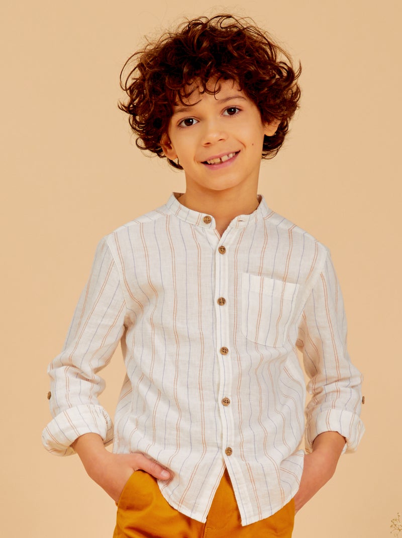 Chemise en lin col mao Blanc - Kiabi