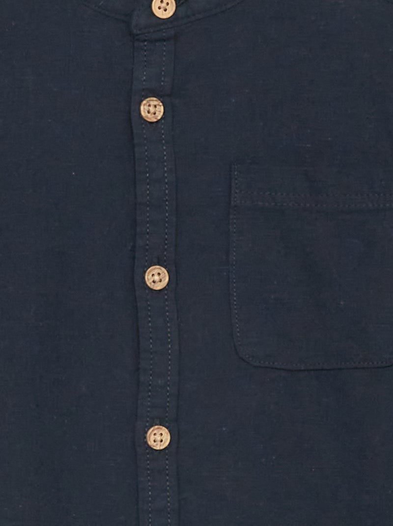 Chemise en lin col mao bleu marine - Kiabi