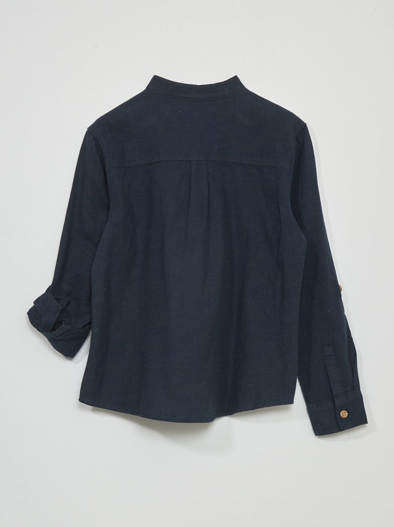 Chemise en lin col mao bleu marine - Kiabi