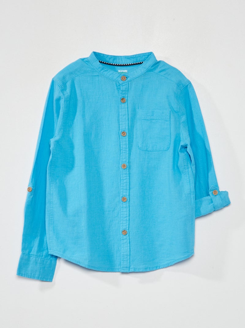 Chemise en lin col mao Bleu - Kiabi