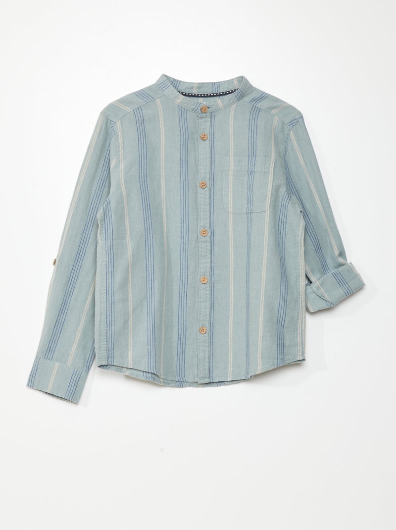 Chemise en lin col mao Bleu - Kiabi
