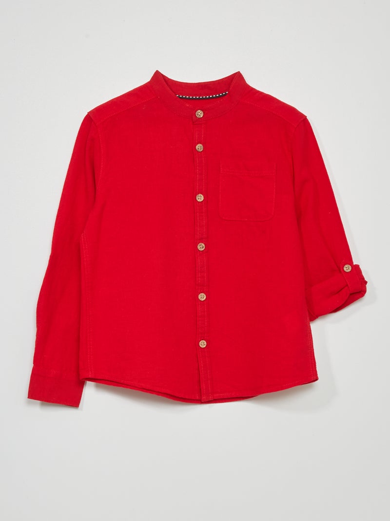 Chemise en lin col mao Rouge - Kiabi