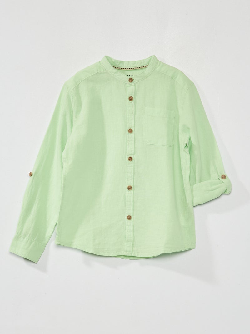 Chemise en lin col mao Vert - Kiabi