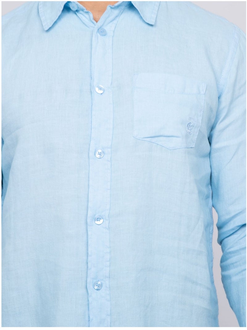 Chemise en lin DALAMO Bleu ciel - Kiabi