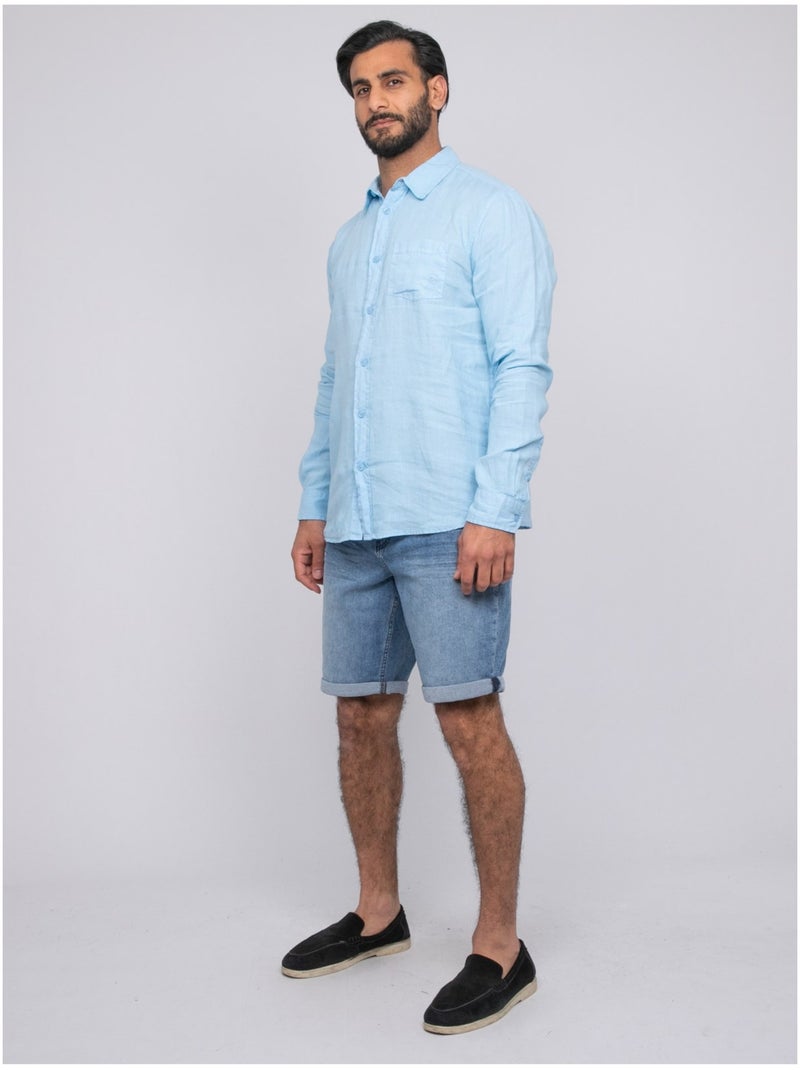 Chemise en lin DALAMO Bleu ciel - Kiabi