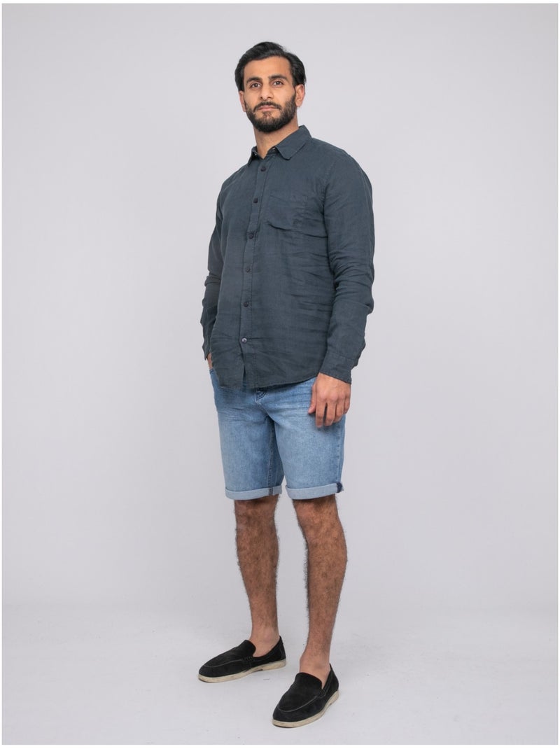 Chemise en lin DALAMO Bleu marine - Kiabi