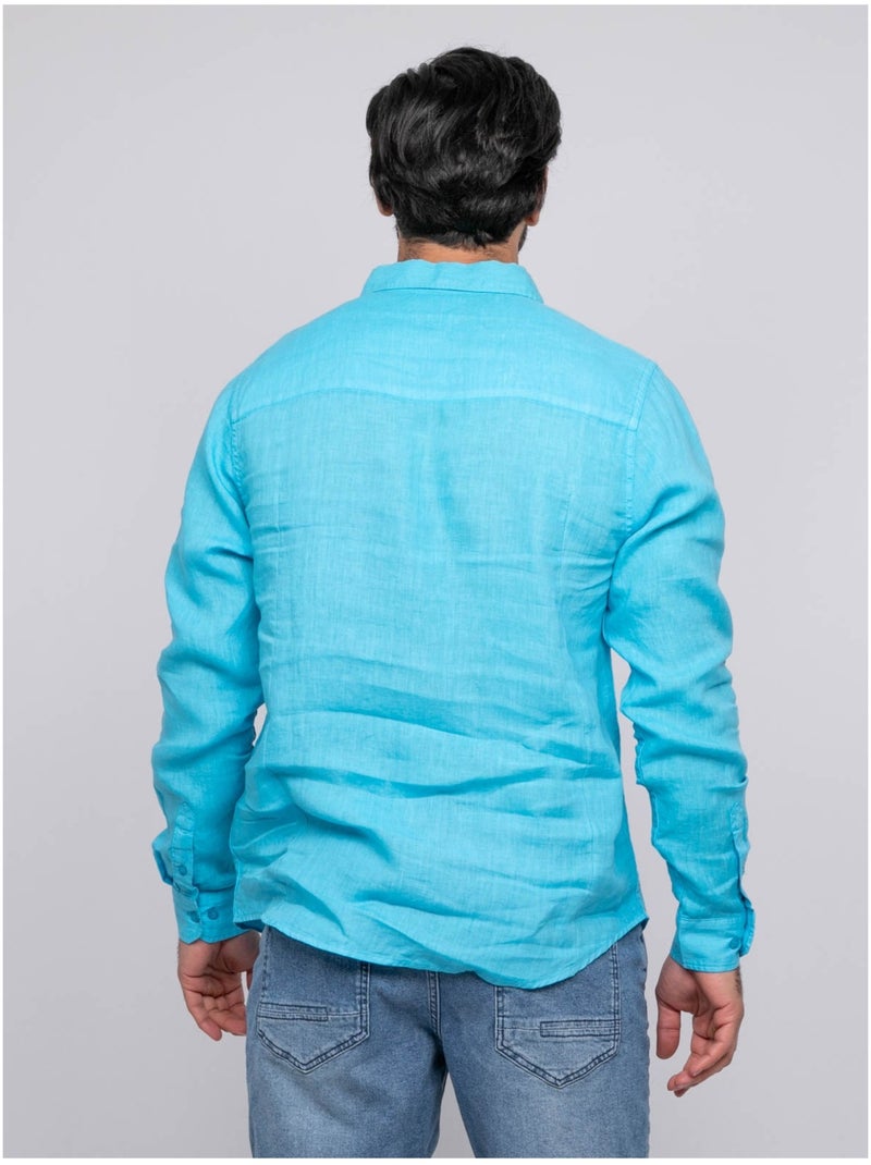 Chemise en lin DALAMO Bleu turquoise - Kiabi