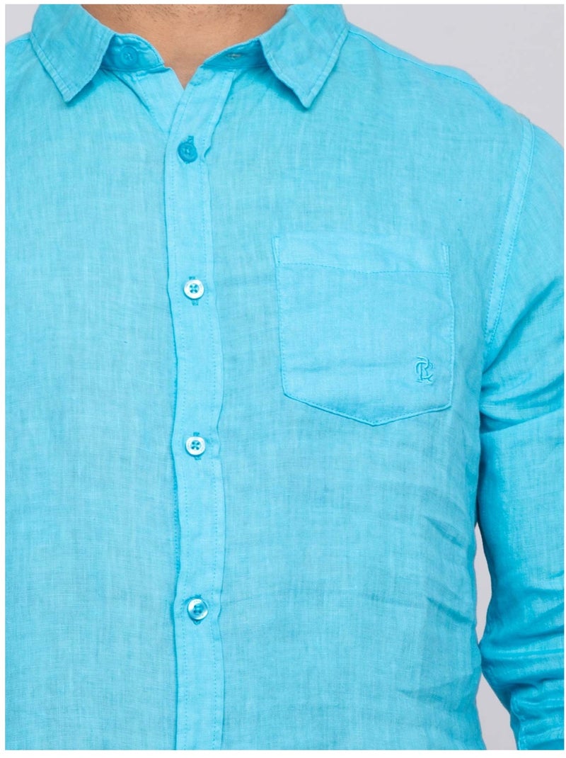 Chemise en lin DALAMO Bleu turquoise - Kiabi