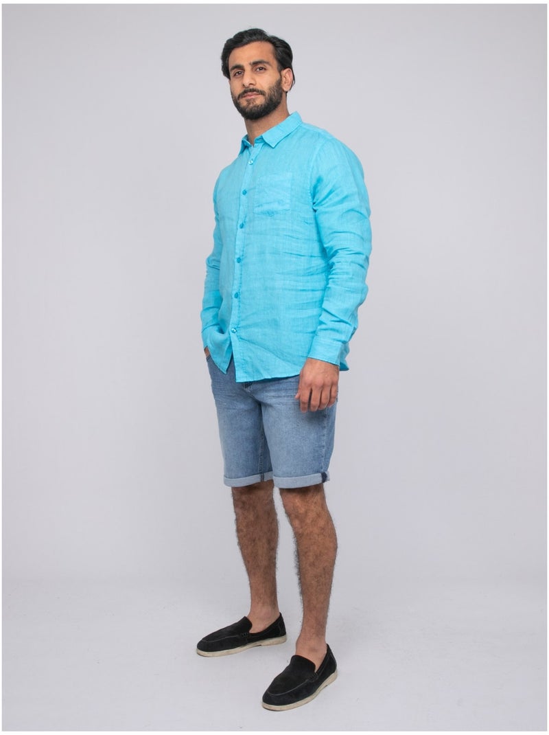 Chemise en lin DALAMO Bleu turquoise - Kiabi