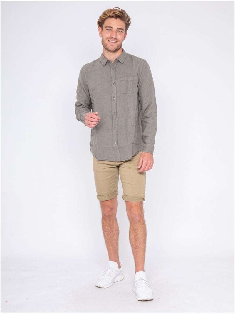 Chemise en lin DALAMO Kaki - Kiabi
