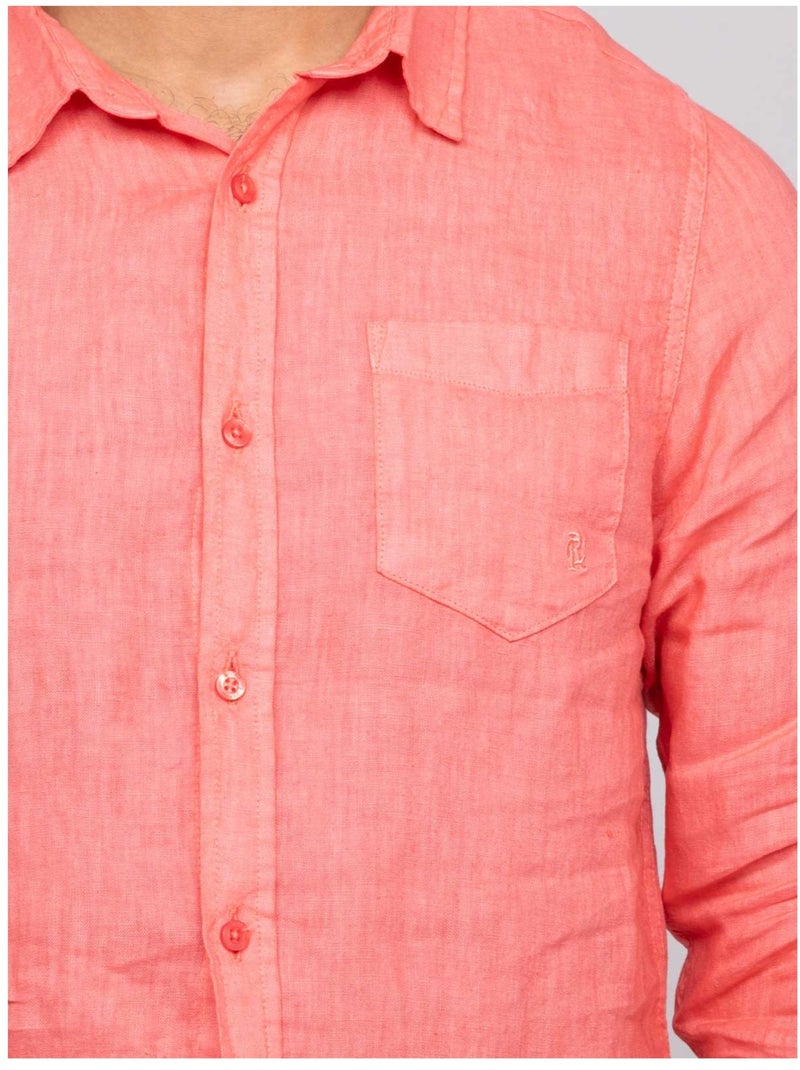Chemise en lin DALAMO Orange corail - Kiabi