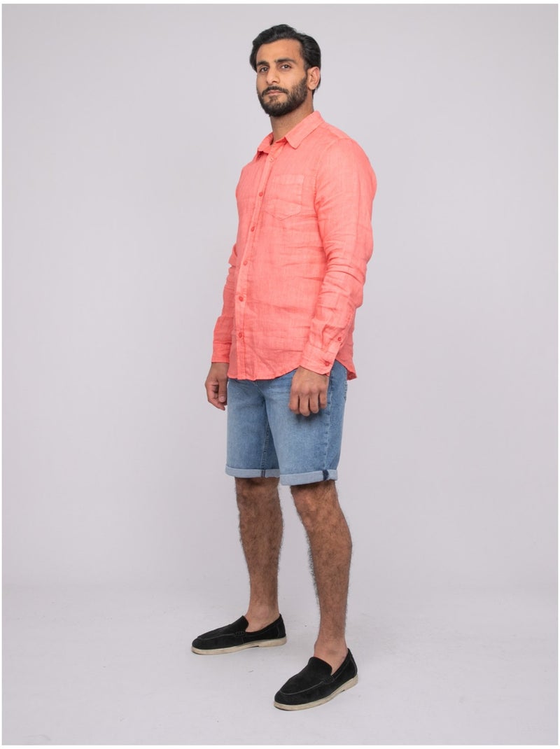 Chemise en lin DALAMO Orange corail - Kiabi