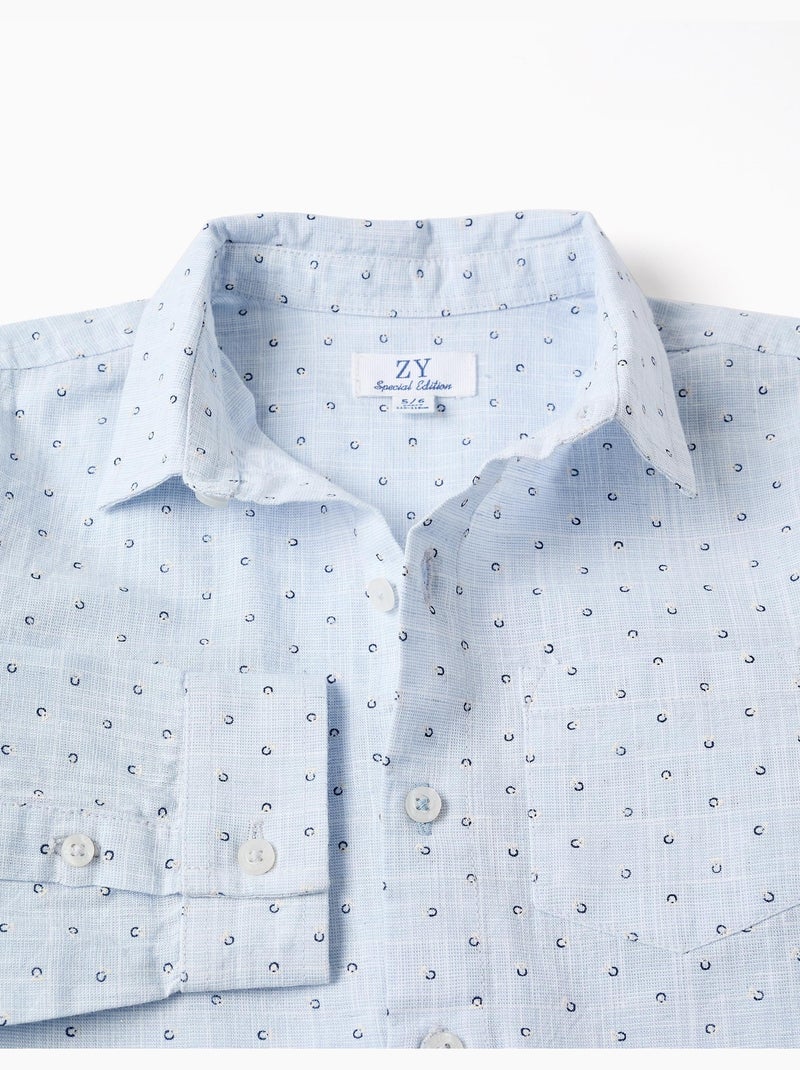 Chemise en lin et coton à motif de cercles Bleu clair - Kiabi
