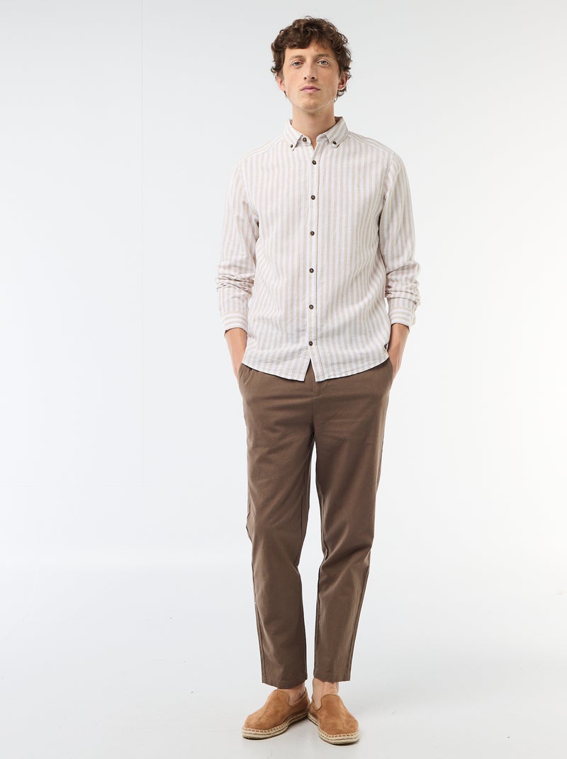 Chemise en lin et coton rayée Beige - Kiabi