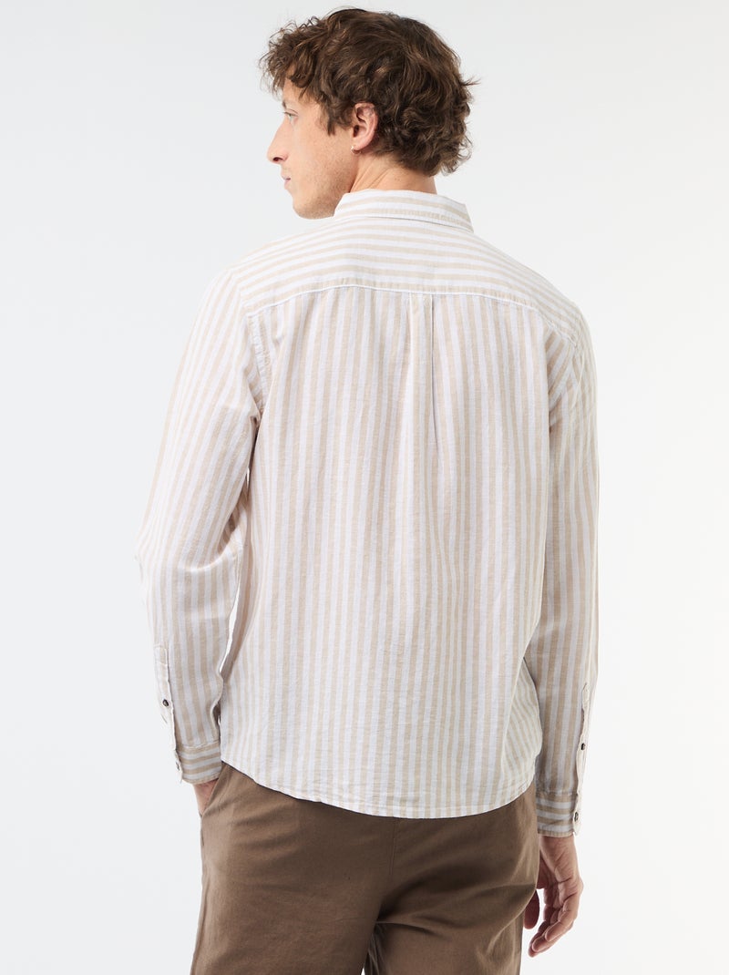 Chemise en lin et coton rayée Beige - Kiabi