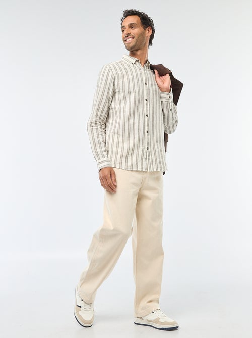 Chemise en lin et coton rayée - Kiabi