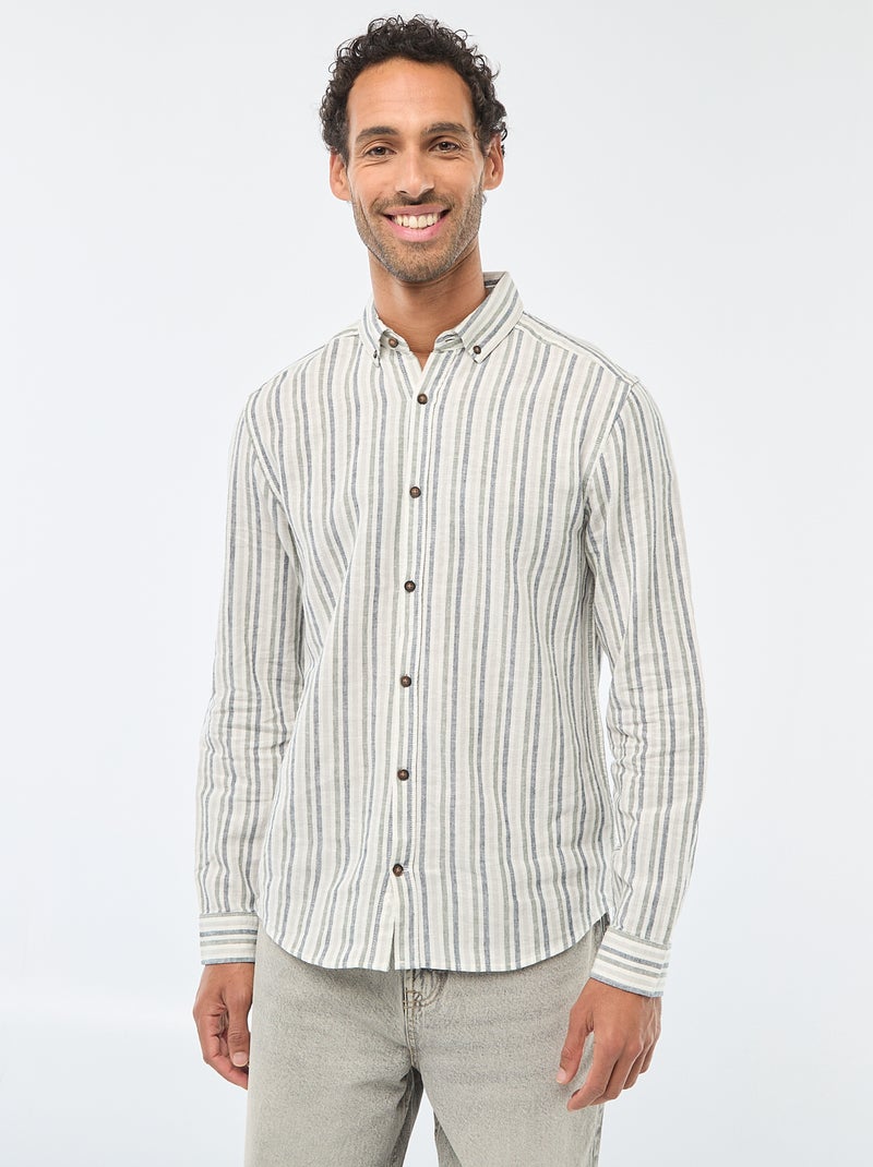 Chemise en lin et coton rayée Blanc - Kiabi