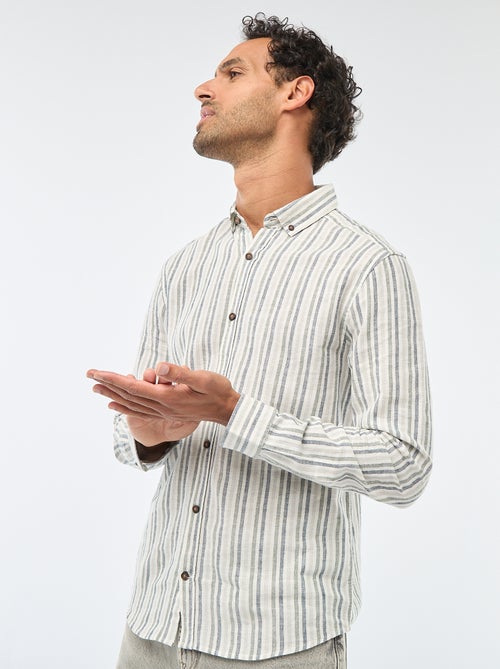 Chemise en lin et coton rayée - Kiabi