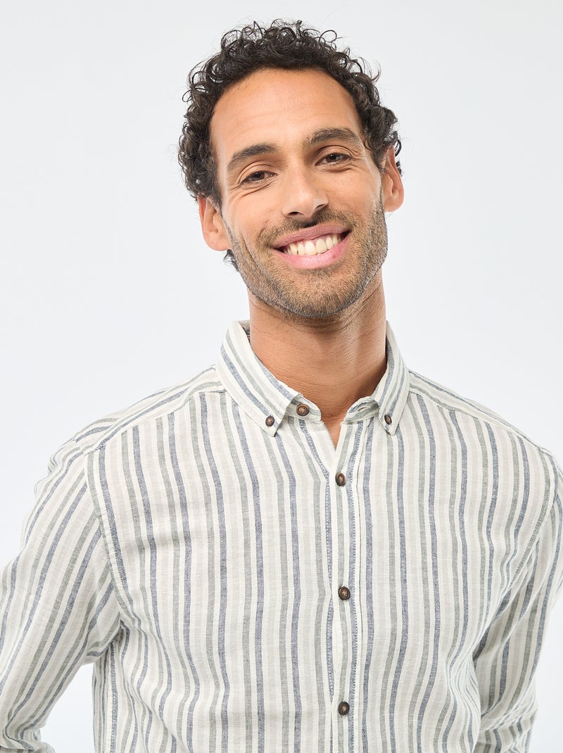 Chemise en lin et coton rayée Blanc - Kiabi