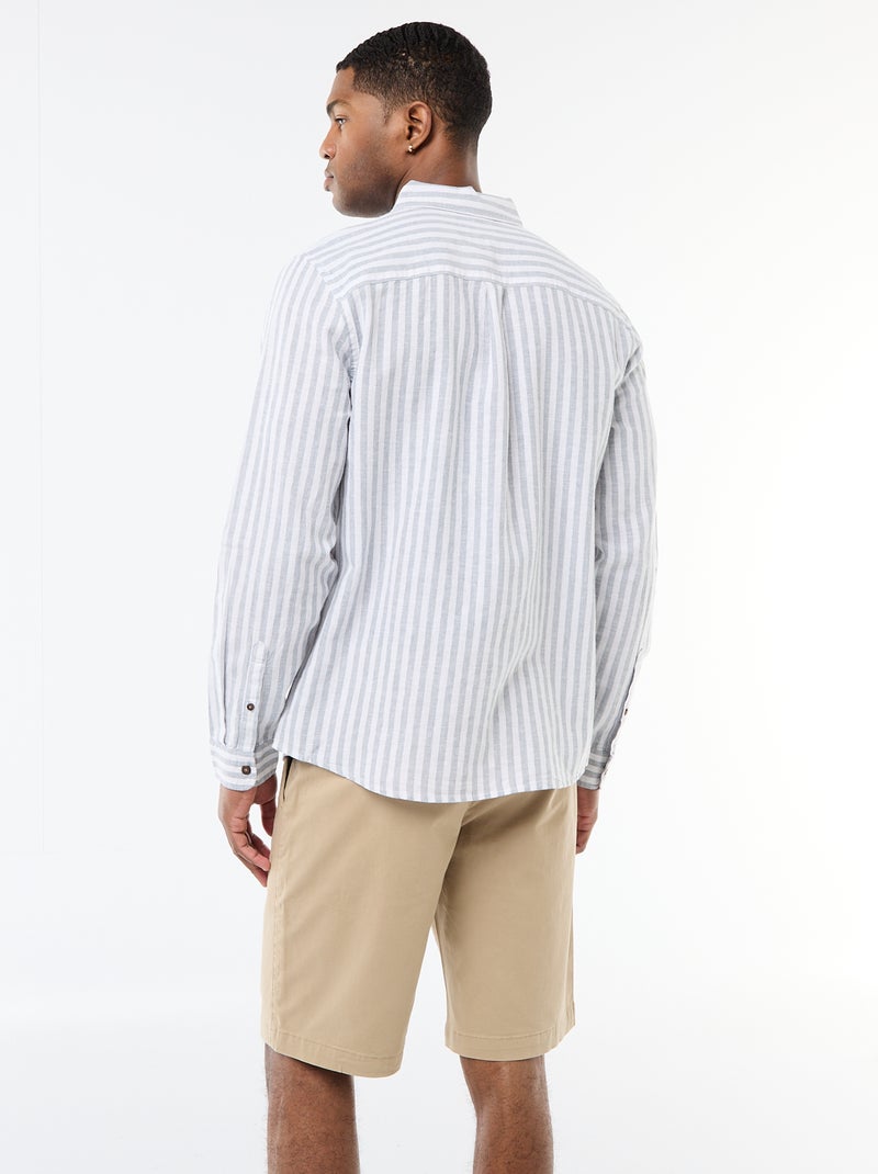 Chemise en lin et coton rayée Bleu - Kiabi