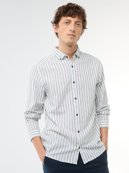Chemise en lin et coton rayée - Kiabi