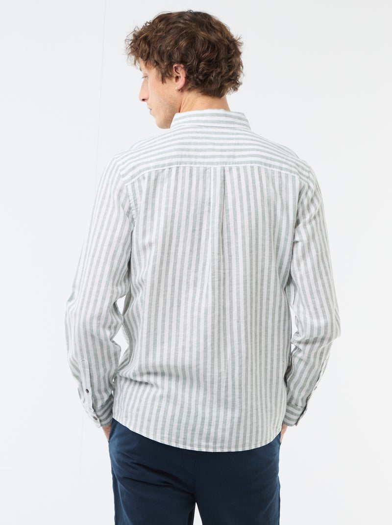 Chemise en lin et coton rayée Vert - Kiabi