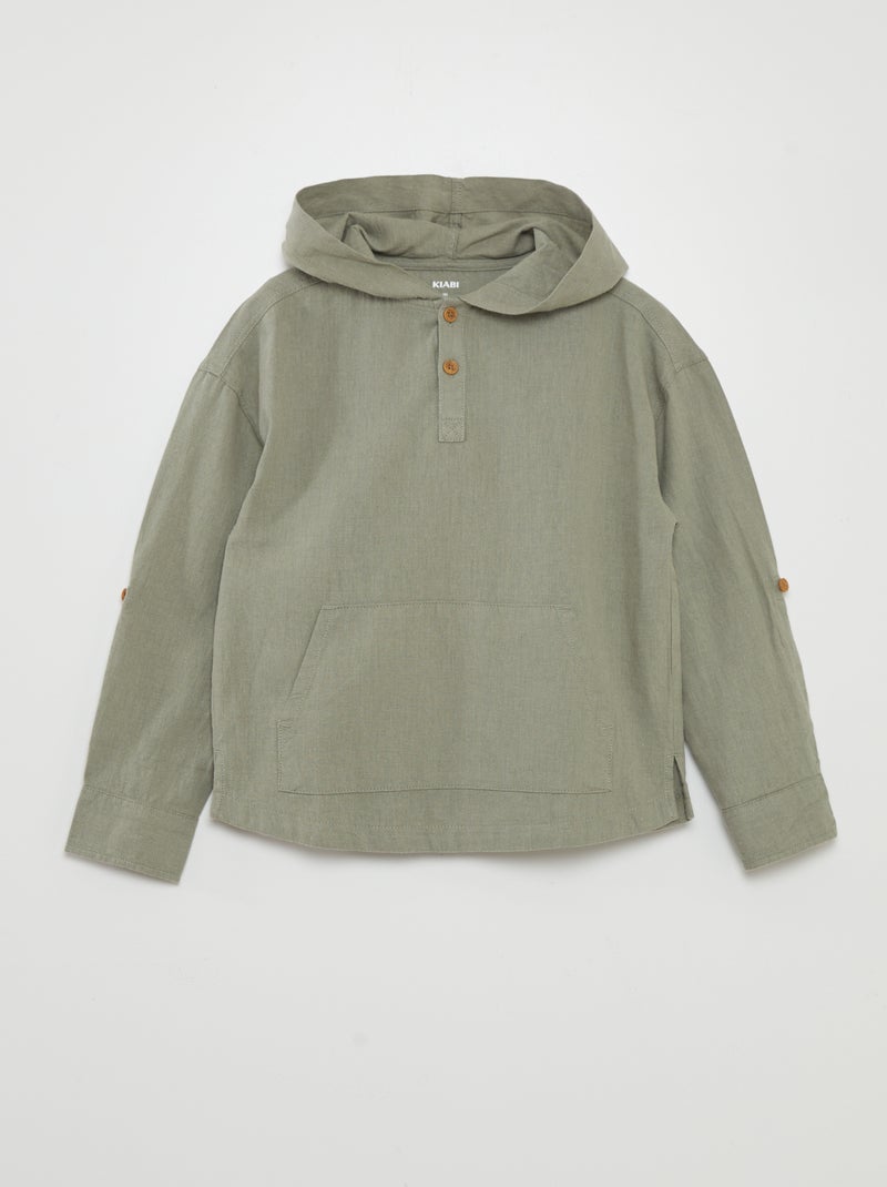 Chemise en lin et coton Vert - Kiabi