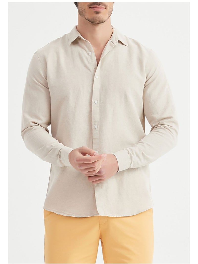 Chemise En Lin Kebello Beige - Kiabi