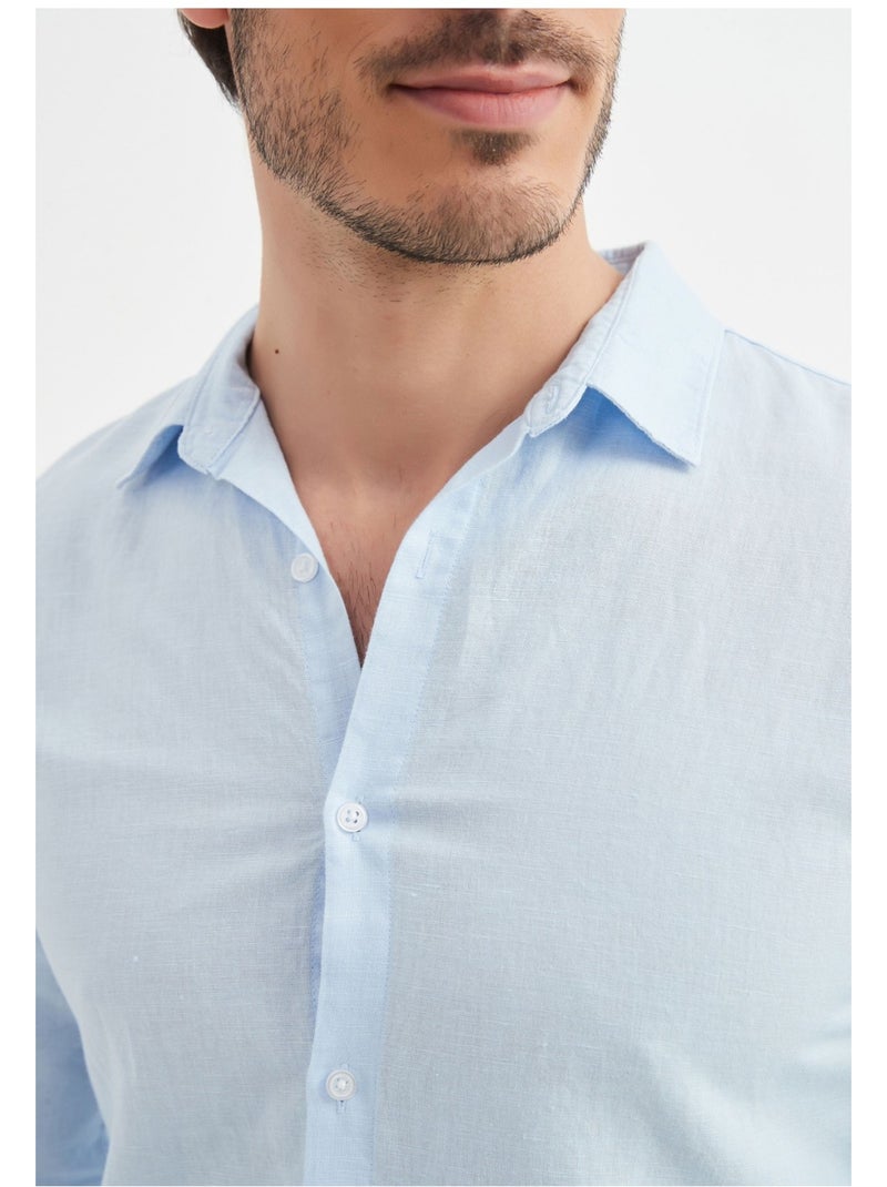 Chemise En Lin Kebello Bleu ciel - Kiabi