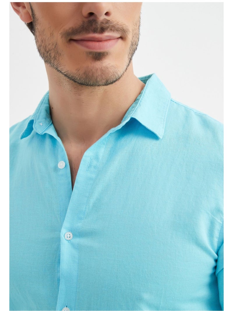 Chemise En Lin Kebello Bleu turquoise - Kiabi